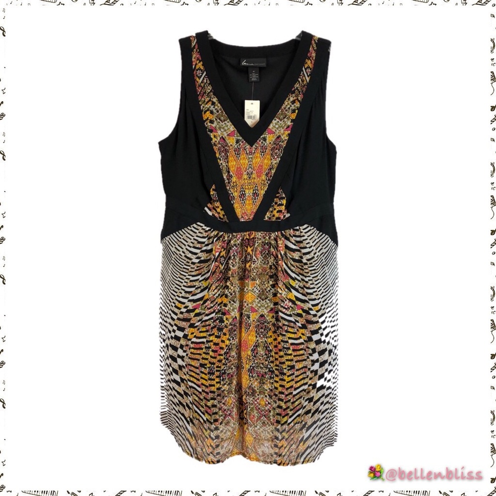 Sleeveless Sheath Dress Sheer Tribal, Size 14